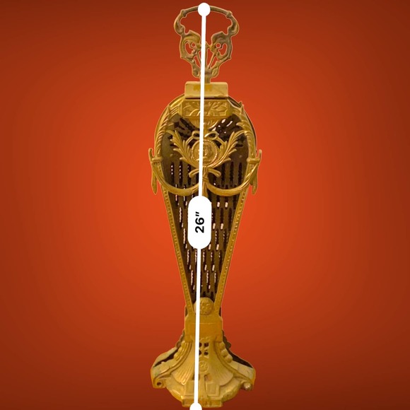 MCM Brass Folding Peacock Fan Fireplace Screen Fire Guard Cameo Face Flowers - Picture 9 of 9